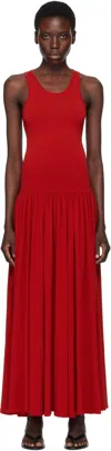 Loulou De Saison Jada Drop Waist Jersey Maxi Dress In Red