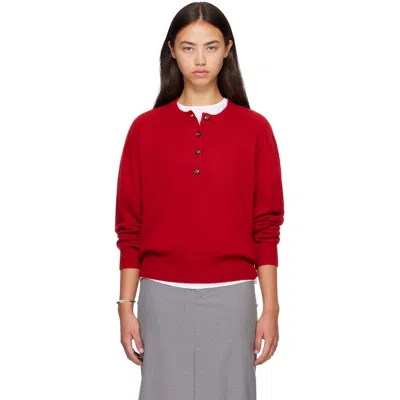 Loulou De Saison Red Malo Oversized Henley Sweater In Red Melange