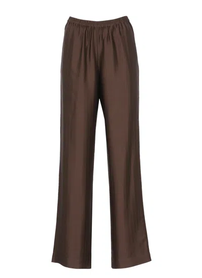Loulou De Saison Relaxed Fit Brown Viscose Pants With Striped Pattern