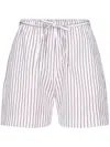Loulou De Saison Relaxed Fit Shorts With Vertical Brown Stripes In White