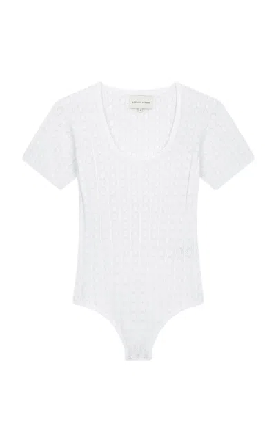 Loulou De Saison Ribbed Knit Lace Bodysuit In Ivory
