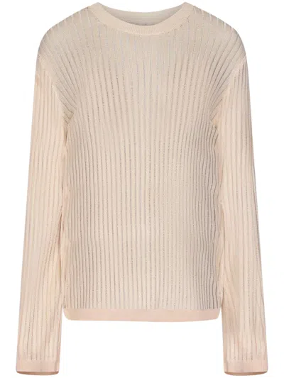Loulou De Saison Ribbed Knit Sweater With Classic Round Neckline In Multi