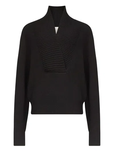 Loulou De Saison Ribbed V-neck Sweater In Black