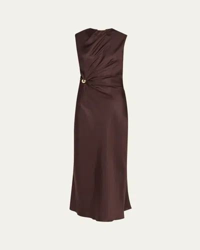 Loulou De Saison Roan Sleeveless Draped Maxi Dress In Brown