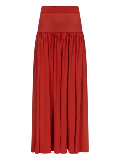 Loulou De Saison Romy Gathered Knitted Maxi Skirt In Red