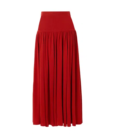 Loulou De Saison Romy Gathered Knitted Maxi Skirt In Red
