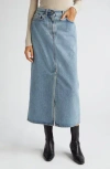 Loulou De Saison Rona Denim Maxi Skirt In Washed Light Blue