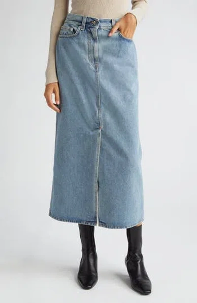 Loulou De Saison Rona Denim Maxi Skirt In Washed Light Blue