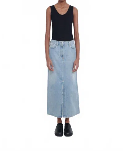 Loulou De Saison Rona Long Denim Skirt In Washed Light Blue