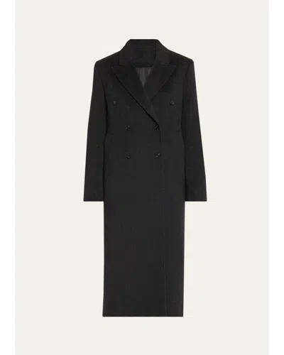 Loulou De Saison Rosco Wool-cashmere Double-breasted Long Coat In Black