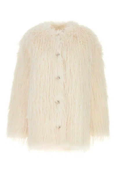 Loulou De Saison Rowe Eco Fur Coat With Contrast Lining In Neutral