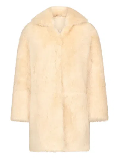 Loulou De Saison Ruben Spread-collar Lamb-fur Coat In Neutral