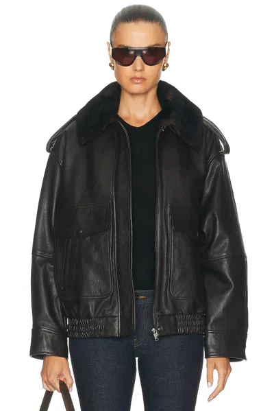 Loulou De Saison Russo Military Jacket With Collar In Coffee & Dark Brown