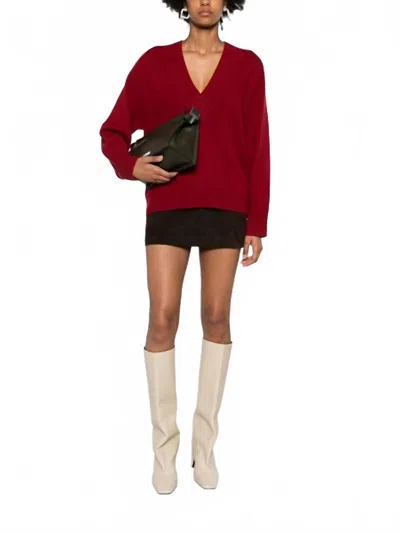 Loulou De Saison Sage Cashmere V Neck Sweater In Burgundy In Red