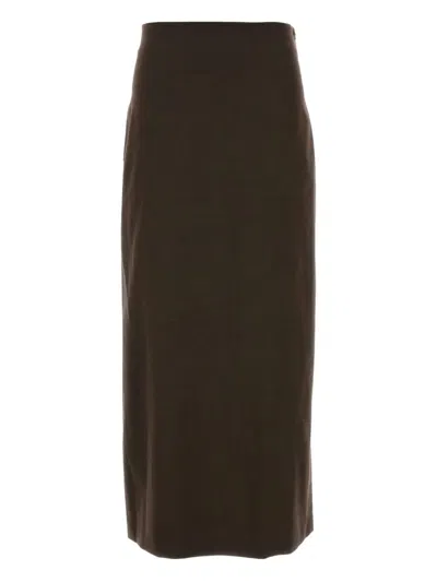 Loulou De Saison Samos Stretch Wool Midi Skirt In Brown