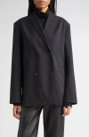 Loulou De Saison Sancia Double Breasted Stretch Virgin Wool Blazer In Black