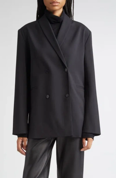 Loulou De Saison Sancia Double Breasted Stretch Virgin Wool Blazer In Black