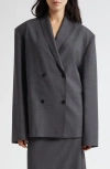 Loulou De Saison Sancia Double Breasted Stretch Virgin Wool Blazer In Gray