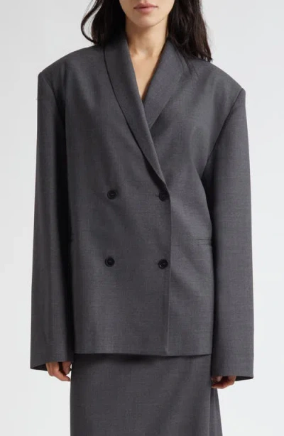Loulou De Saison Sancia Double Breasted Stretch Virgin Wool Blazer In Gray