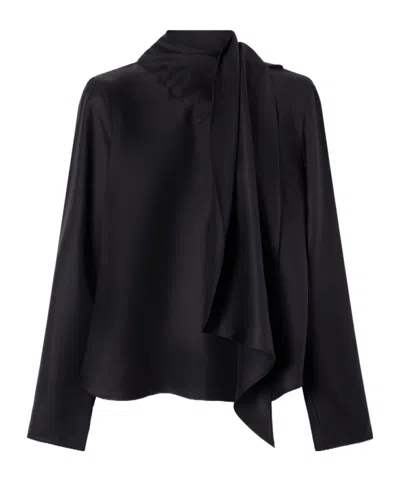 Loulou De Saison Gala Scarf-detail Silk-twill Blouse In Black
