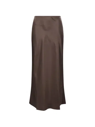 Loulou De Saison Satin-finish Midi Skirt In Brown