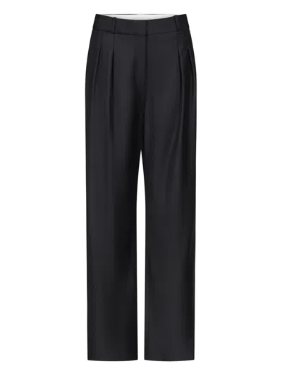 Loulou De Saison Sbiru Pleated Wool-twill Straight-leg Pants In Black
