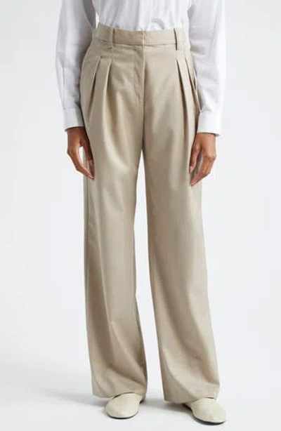 Loulou De Saison Sbiru Pleated Virgin Wool Straight Leg Pants In Sand