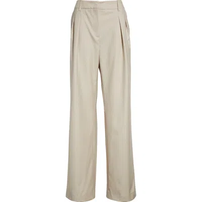 Loulou De Saison Sbiru Pleated Virgin Wool Straight Leg Pants In Chiffon Beige