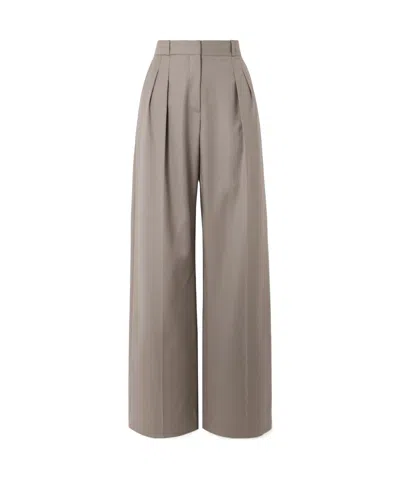 Loulou De Saison Sbiru Pleated Wool-twill Straight-leg Pants In Neutral