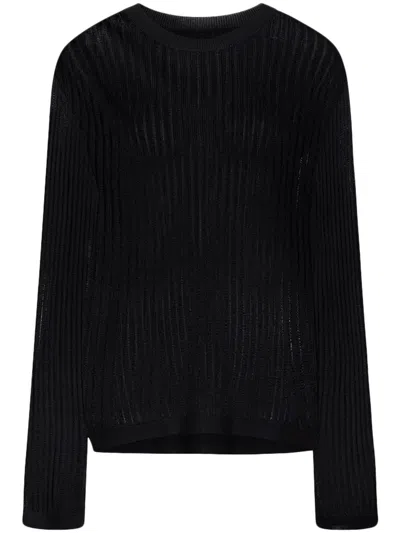 Loulou De Saison Semi-sheer Black Sweater With Ribbed Knit Texture