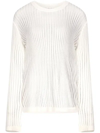 Loulou De Saison Semi-sheer Ribbed Knit Sweater With Vertical Stripes In Neutral