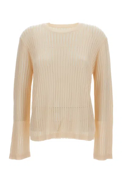 Loulou De Saison Semi-transparent Ribbed Knit Sweater With Relaxed Fit In Neutral