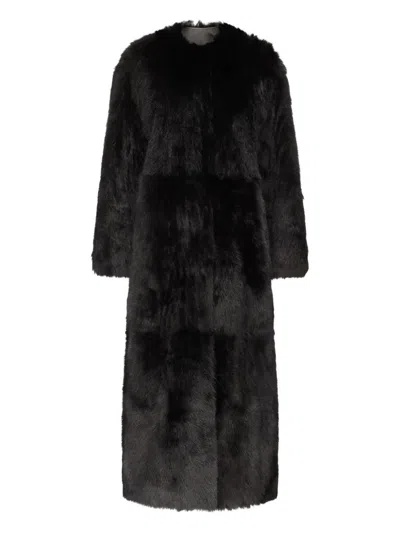 Loulou De Saison Shearling Panelled Coat In Black