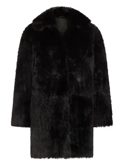 Loulou De Saison Shearling Spread-collar Coat In Black