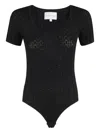 Loulou De Saison Short-sleeve Knitted Bodysuit In Black