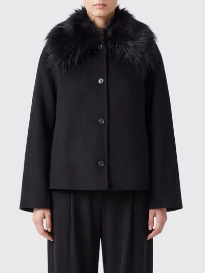 Loulou De Saison Short Wool And Cashmere Coat With Fur Collar In Black