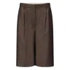 Loulou De Saison Adler Pleated Virgin Wool Bermuda Shorts In Brown