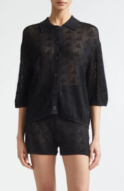 Loulou De Saison Siani 3d Shell Knit Cardigan In Black
