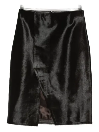LOULOU DE SAISON SIDE-SPLIT CALF-HAIR SKIRT