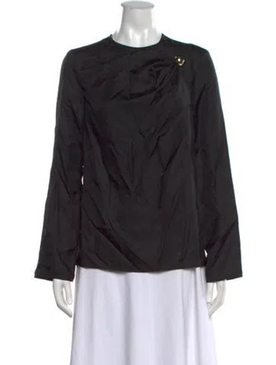 Pre-owned Loulou De Saison Silk Crew Neck Blouse In Black