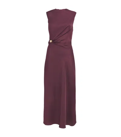 Loulou De Saison Roan Draped Sleeveless Silk Dress In Burgundy