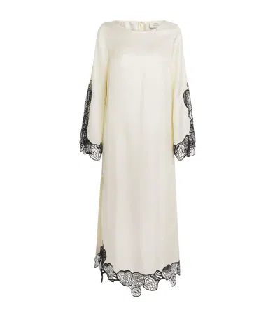 Loulou De Saison Silk Lace-detail Soto Midi Dress In Neutral