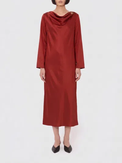 Loulou De Saison Abito Zoya In Twill Di Seta Rossa In Burgundy