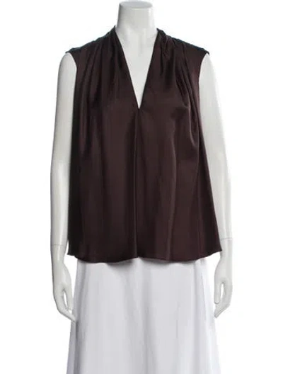 Pre-owned Loulou De Saison Silk V-neck Blouse In Brown
