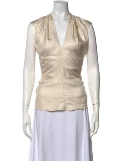 Pre-owned Loulou De Saison Silk V-neck Top In Neutrals