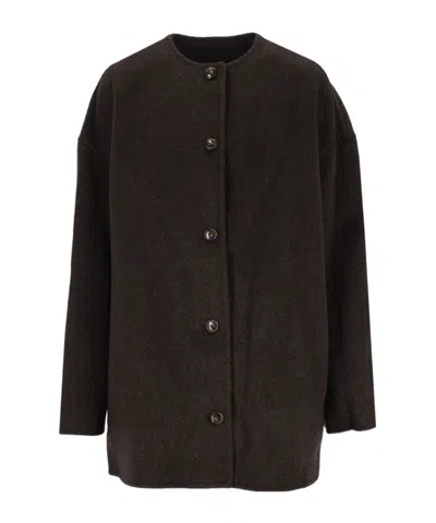 Loulou De Saison Single-breasted Crewneck Coat In Black