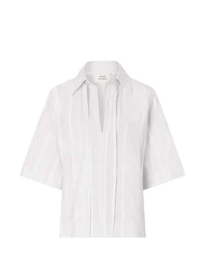 Loulou De Saison Sofi Striped Drawstring Blouse In White