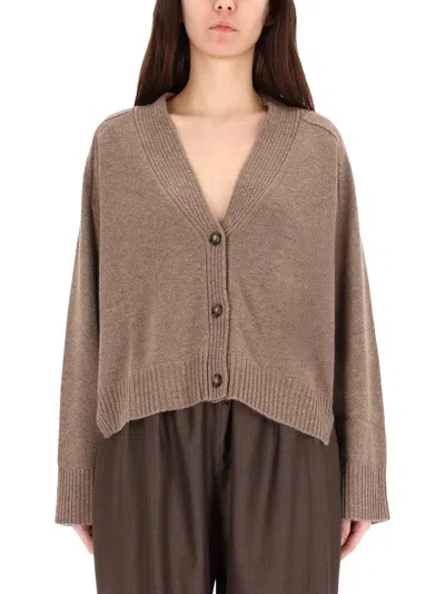 Loulou De Saison Straight Fit Kaia Lds Cashmere Cardigan In Brown