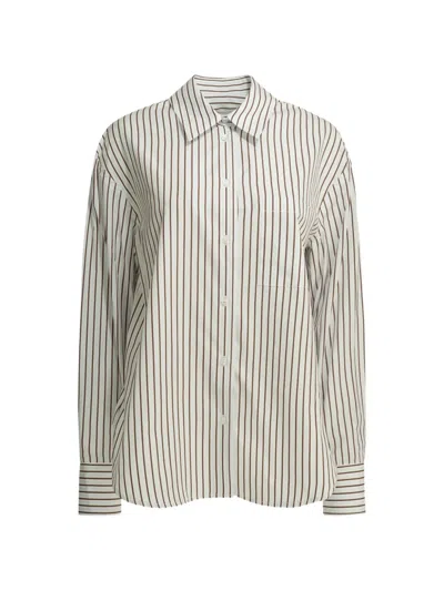 Loulou De Saison Maud Vertical Stripes Oversize Shirt In White