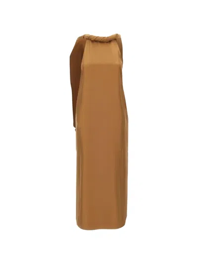 Loulou De Saison Susan Twisted-collar Sleeveless Midi Dress In Brown